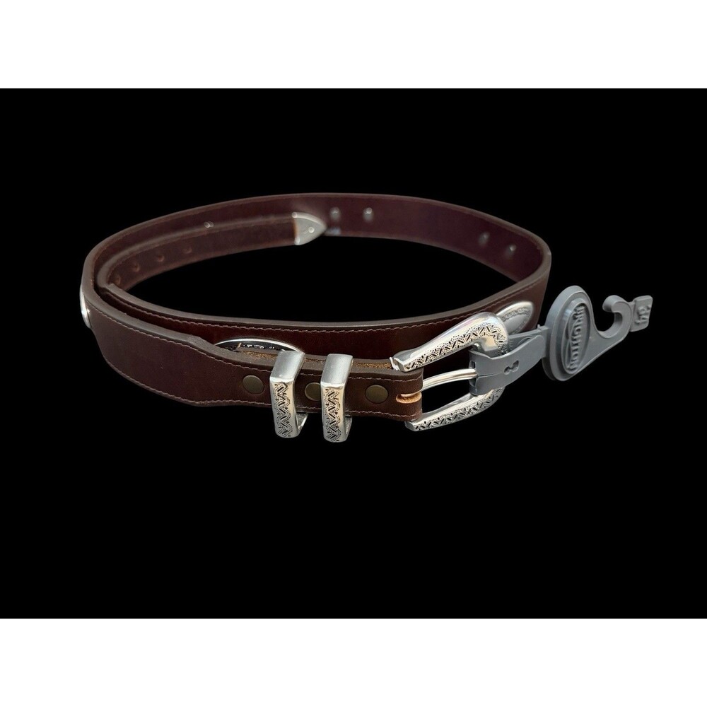 NWT Womens Brighton Leather Belt Brown Western Concho Taper Ornament Silver 34”